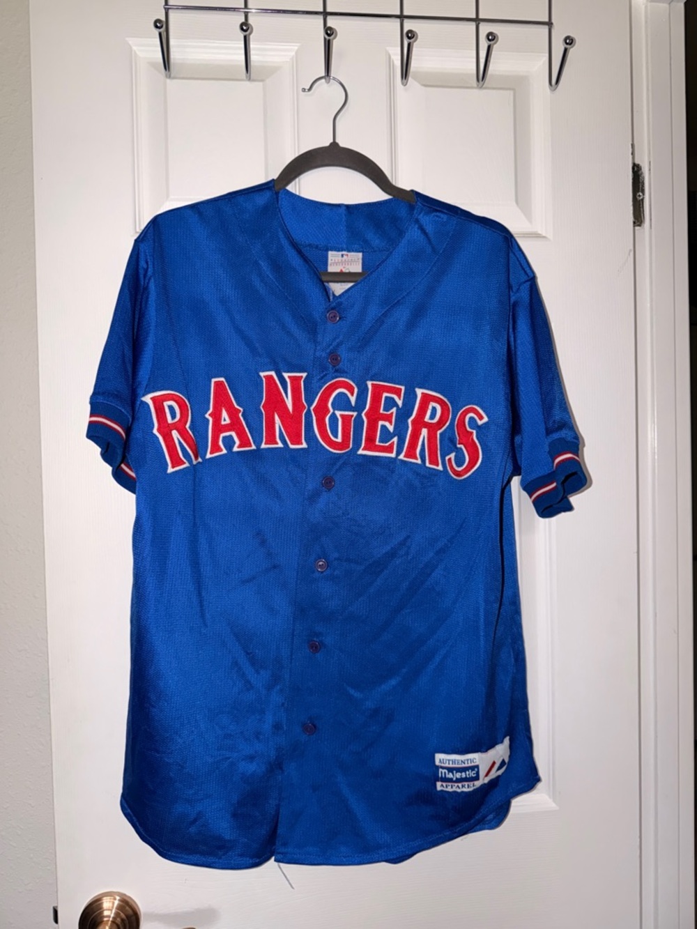 Texas Rangers RODRIGUEZ #7 Blue Authentic Majestic Button-Up Jersey